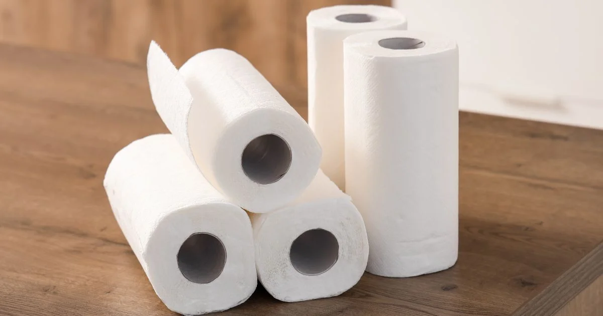 Rolls of paper towel on wooden surface